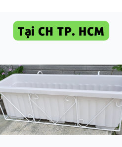 Combo Chậu trồng rau, hoa lan can 63 màu trắng + Giá đỡ 63 màu trắng - Tại CH TP. HCM